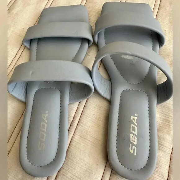 Soda Double Strap Square Toe Sandals Faux Leather - Picture 3 of 4